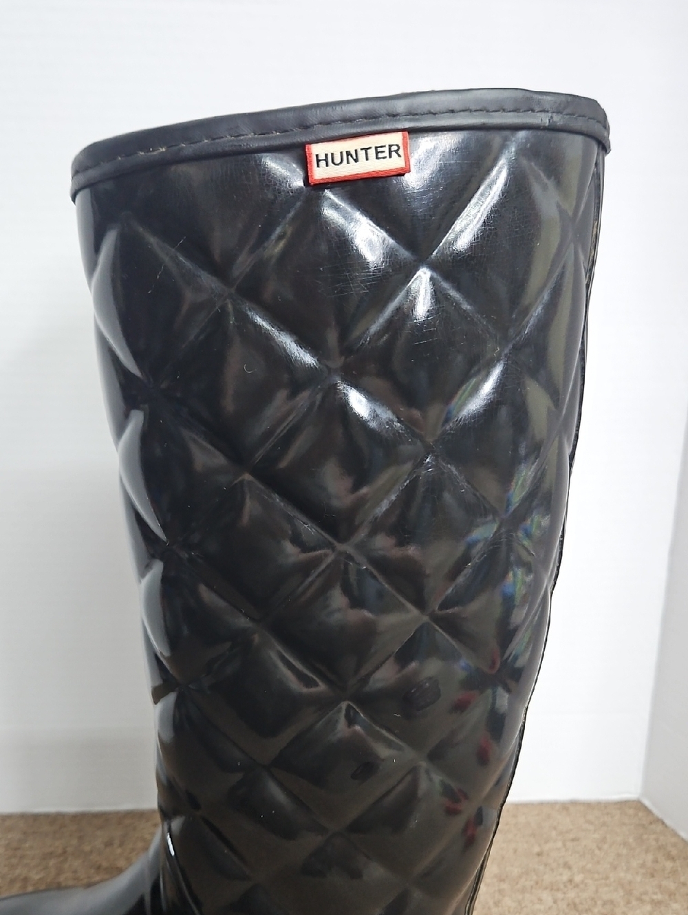 Hunter Black Quilted Glossy Tall Boots Size 7 Womens - Picture 4 of 9